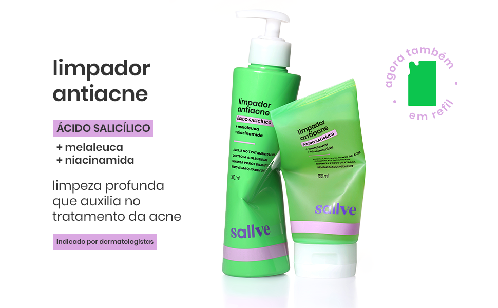 limpador antiacne, ácido salicílico, melaleuca e niacinamida