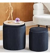 BLEXA Round Ottoman with Storage Set of 2-Upholstered Velvet Vanity Stool for Makeup Multifunctio...