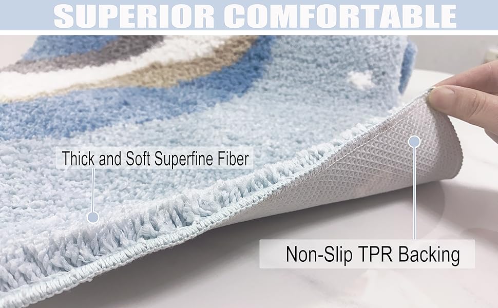 DFEOMF Curved Bath Mat, Fluffy Microfiber Curved Shower Mat, Absorbent