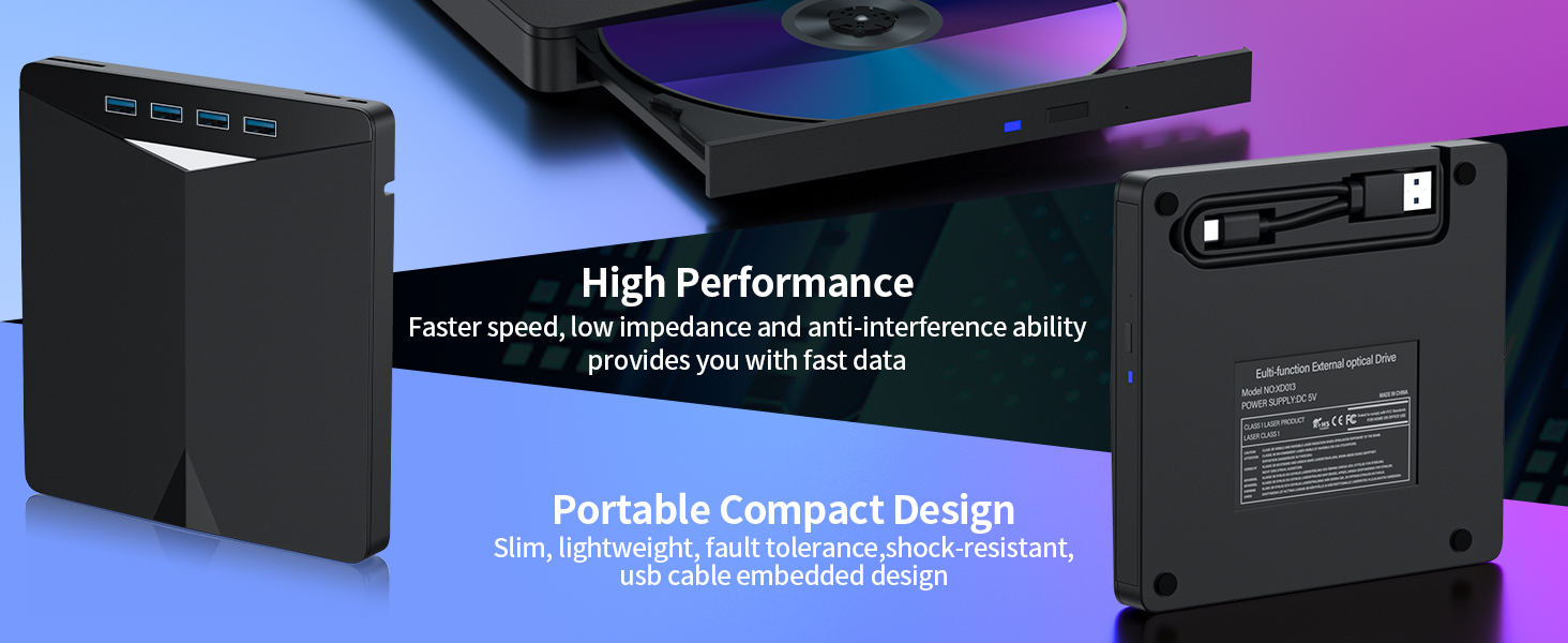 External CD/DVD Drive for Laptop, 7 in 1 USB 3.0 DVD Player Portable , CD ROM External DVD Drive