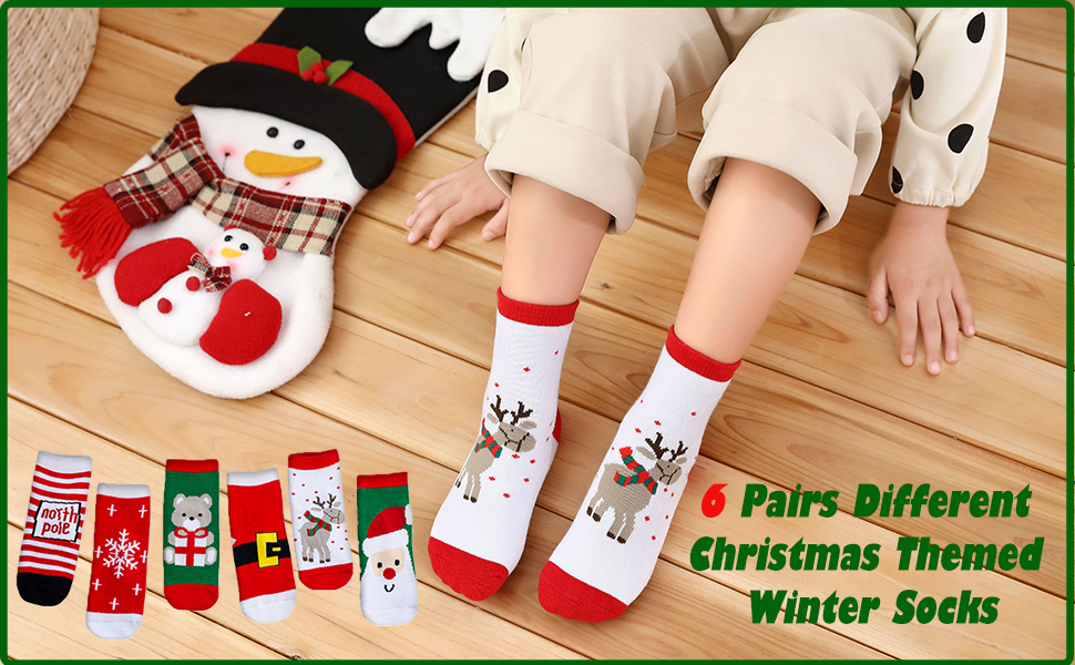 Christmas Holiday Socks for Kids Toddler Children Baby Girls Boys Thermal Cotton Warm Socks 