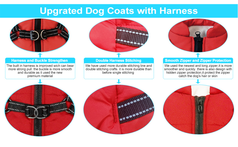 Gyuzh Dog Coat with Harness Winter Dog Coat Fleece Dog Jacket Waterproof Dog Coat