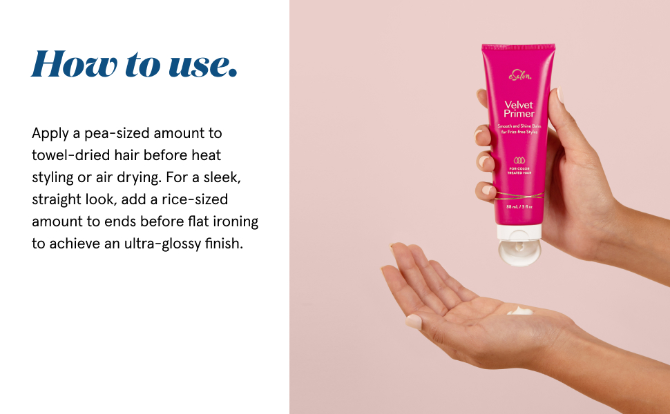 Velvet Primer in hands over pink clay background