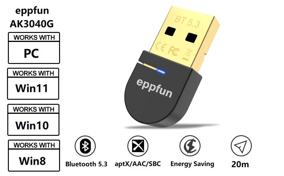 eppfun Bluetooth 5.3 Adapter for PC, USB Audio Transmitter Dongle