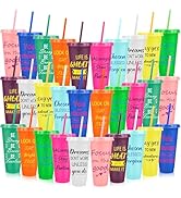 30 Pack Inspirational Appreciation Gifts Cups Bulk, 24oz Inspirational Plastic Cup Glitter Reusab...