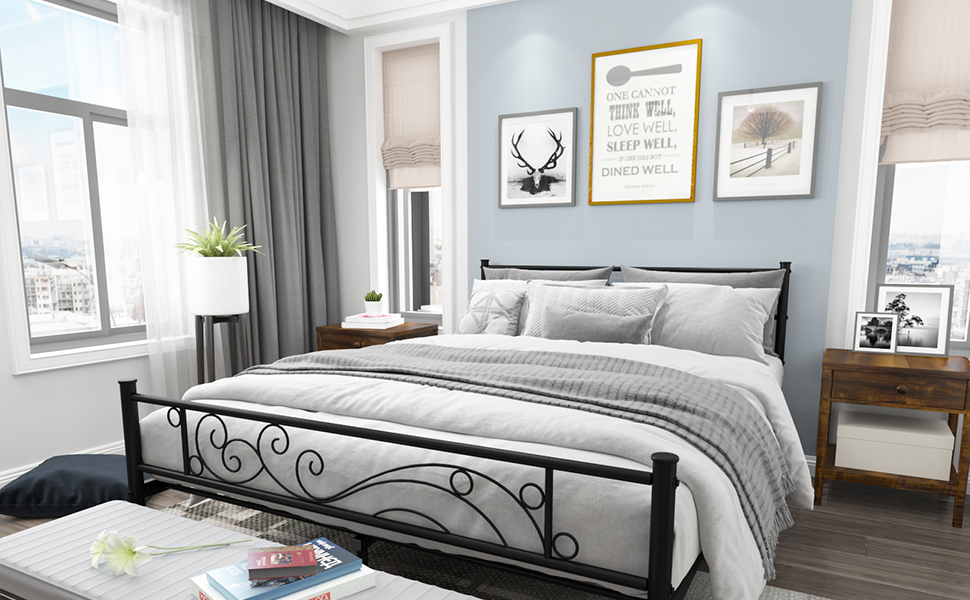 Ulifance Double Bed, Double Bed Frames with Headboard Premium Steel