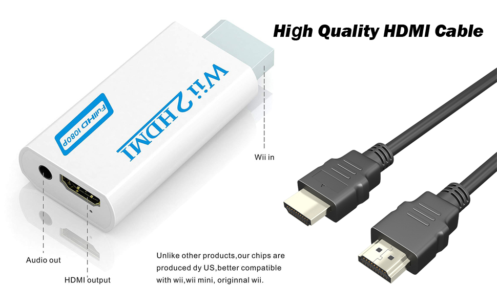 Haedot® Wii to HDMI Adapter, Wii to HDMI Converter with 1.5m HDMI cable