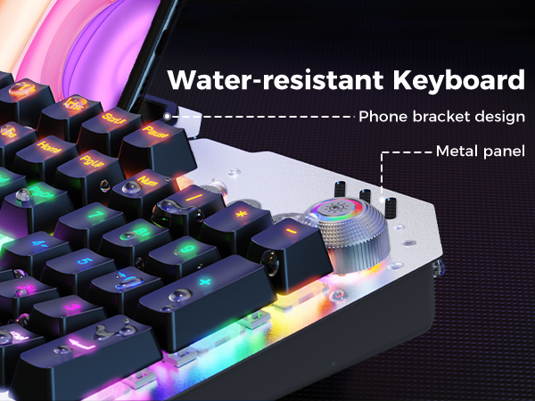waterproof metal panel mechanical gaming keyboard with number pad fn shortcut keys water-resistant