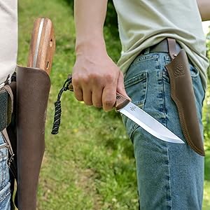 BeaverCraft Bushcraft Camping Full Tang Cuchillo de hoja fija con funda de cuero BSH1 Dune