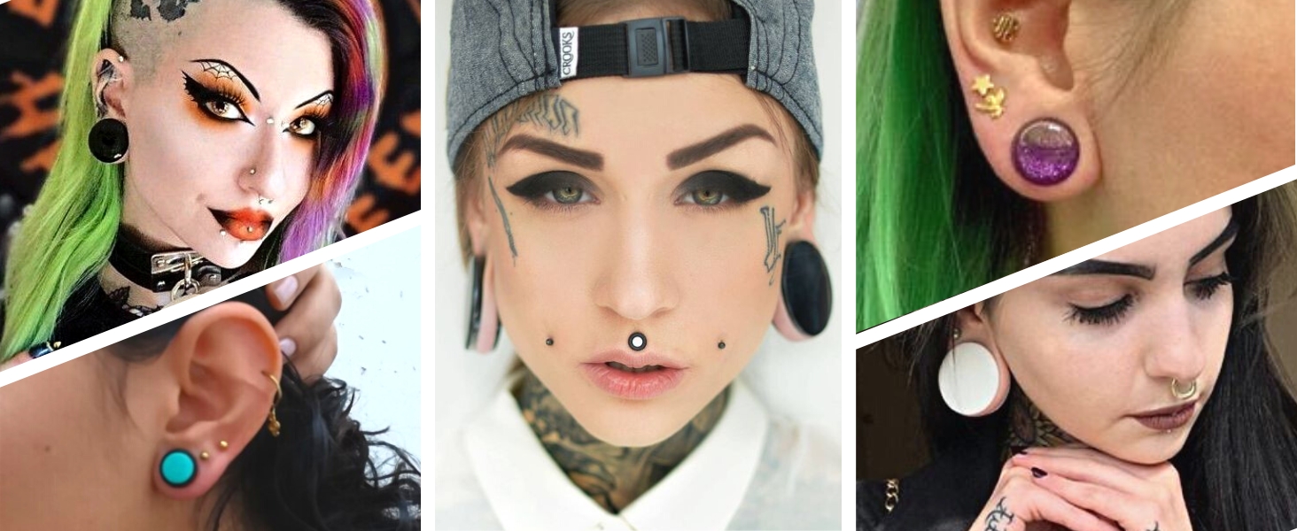 Acrylic Ear Plugs in Vibrant Designs Person Wearing Clear Acrylic Gauges Close-Up of Glossy Acrylic