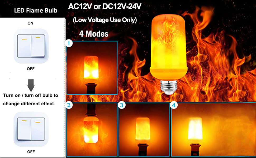 Wirleben 12Volt Low Voltage LED Flame Light Bulb DC12V Fire Flickering