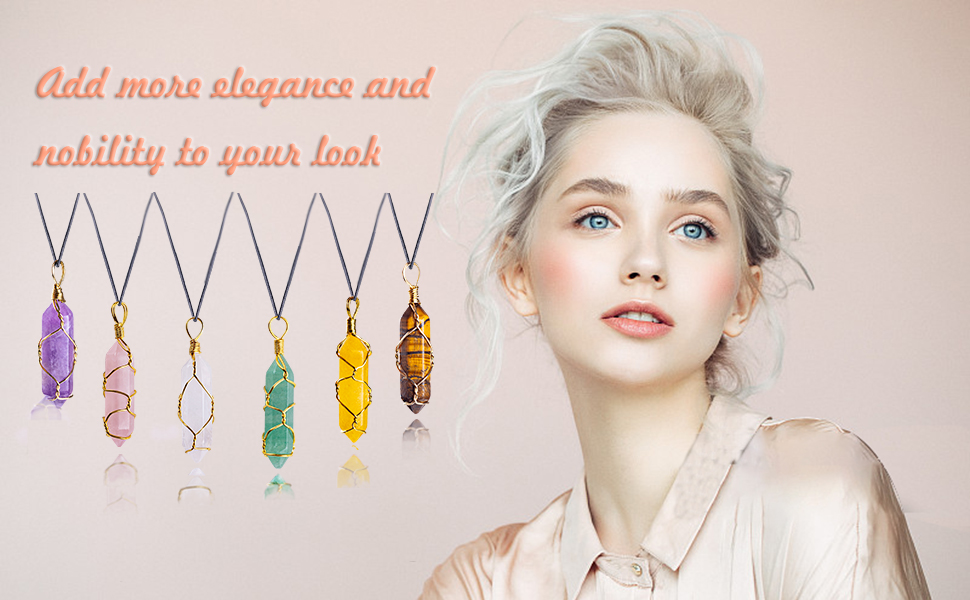 4pcs Natural Hexagonal Crystal Necklace Healing Chakra