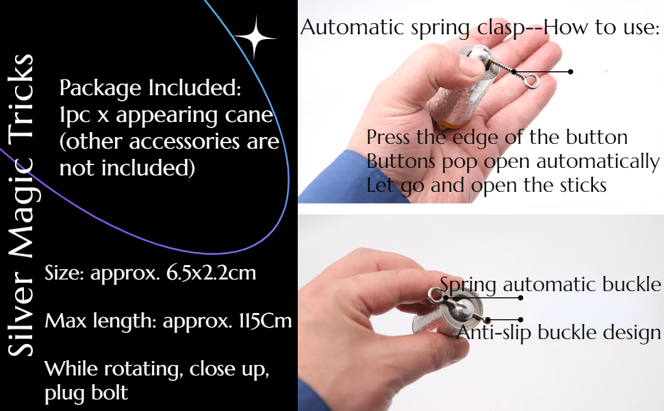 Hilitand Appearing Cane, Metal Appearing Canes, Silver Stage Magic