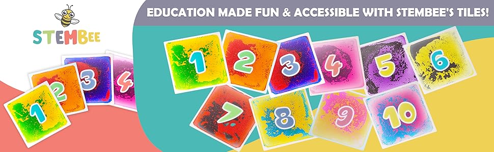 STEMBee STEM and Montessori Educational Liquid Sensory Tiles - Set of 10 numbered tiles