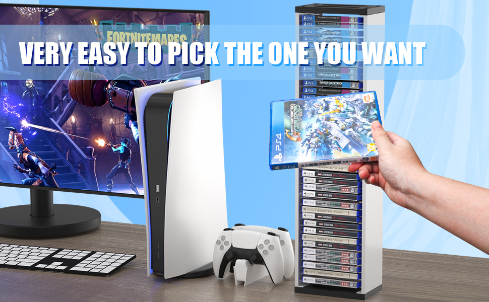 HEATFUN Storage Tower for PS5 Games, Storage Stand for PS5 PS4 Xbox One Games (for
