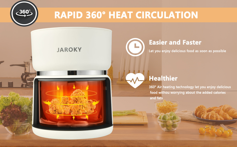 Jaroky Air Fryer, 3 QT Glass Air Fryer with 12 Functions, Recipe, Grill and Tem&Time Control