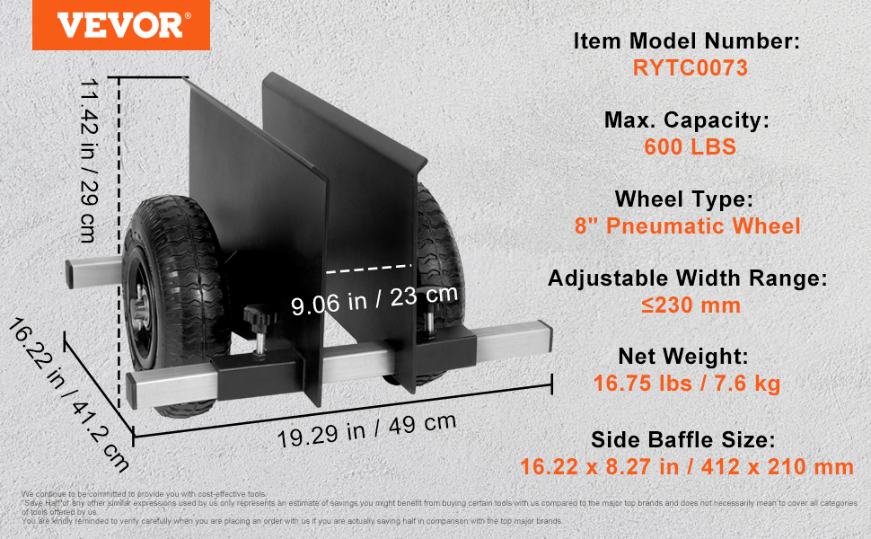 VEVOR Panel Dolly, 600LBS Capacity Slab Dolly, HeavyDuty Drywall Mover