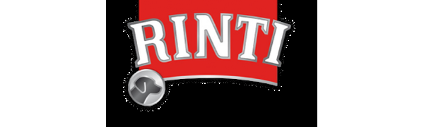 Rot-weißes „RINTI“-Logo-Banner mit geschwungenem Textdesign.
