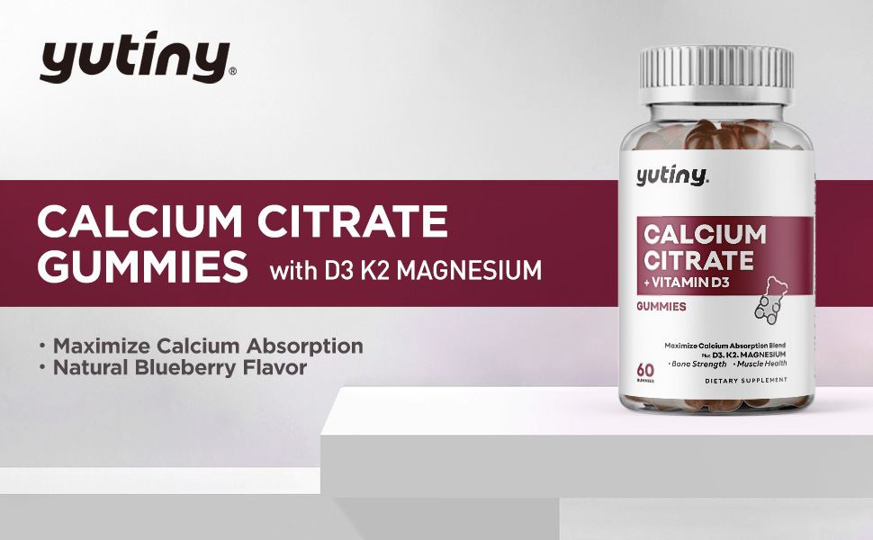Yutiny Calcium Citrate Gummies, 1000mg Calcium Citrate with