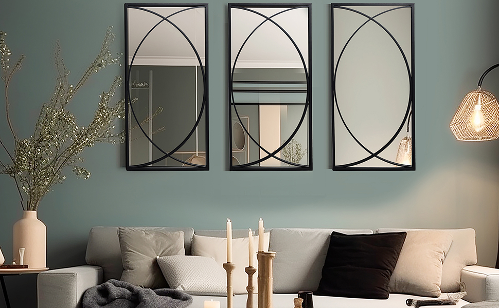 LuxenHome 3 Pieces Black Metal 16 large wall mirror