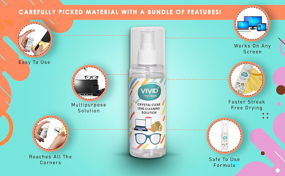 Buy Vivid Lens Cleaning Solution Kit 200 ml With Microfiber Cloth