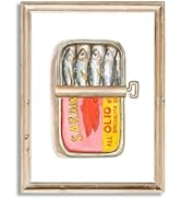 Tinned Sardines Watercolor Wall Art Funny Kitchen Poster Print Retro Canvas Paintings Tin Art Wal...