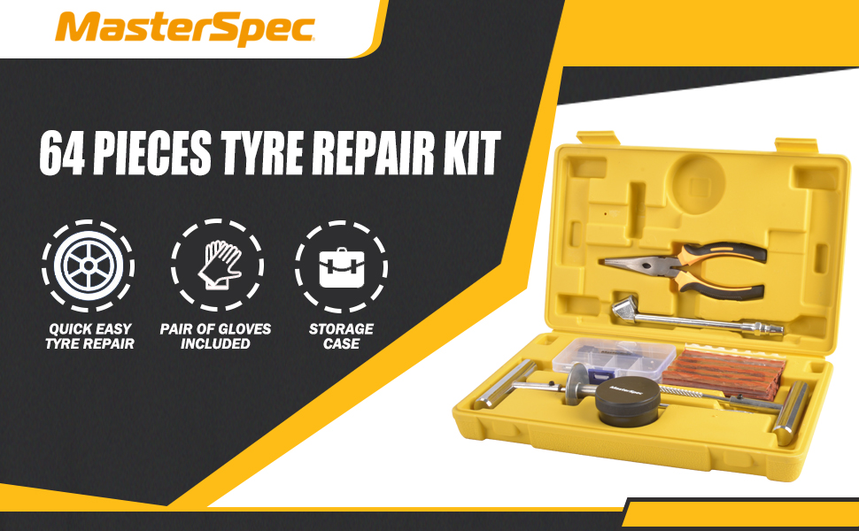 MasterSpec 64PCS Tyre Repair Kit Universal Flat Tyre Plug Tool Set