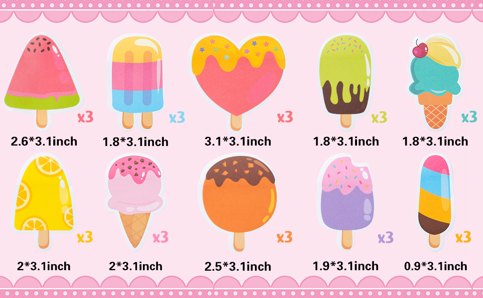 Xqumoi 30 Pack Ice Cream Sticky Notes, Total 600 Sheets