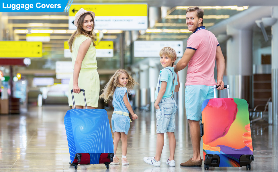 family with luggage at the airport
