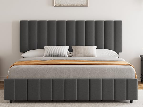 Amazon.com: GarveeHome King Linen Upholstered Platform Bed