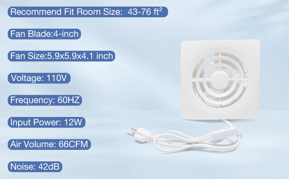 Fanspex 4in Window Exhaust Fan for Bathroom, 12W Wall Mount Small Ventilation Fan