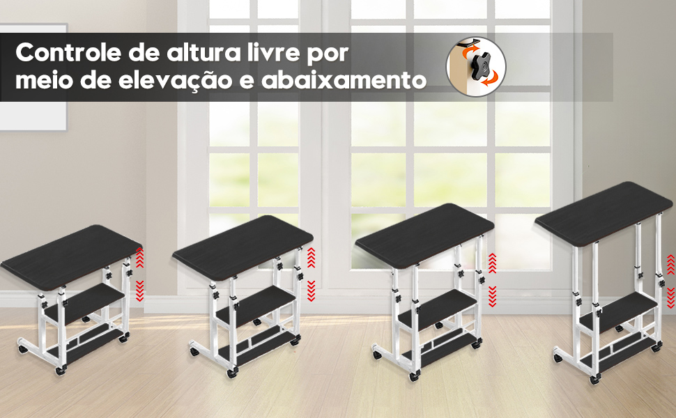 Mesa portátil para sofá e cama, mesa lateral para laptop com altura ajustável