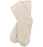 100% Pure Cashmere Women's Sleep Socks, 3-Ply Ultra Soft Cozy Cable Knit, Luxury Bed Socks for Wa...