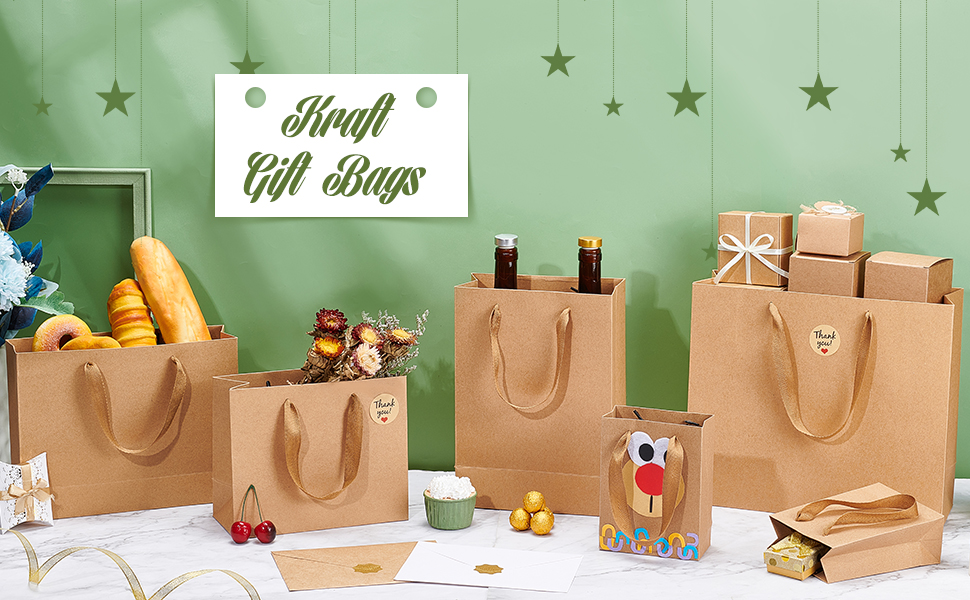 PH PandaHall 20pcs Kraft Gift Bags Valentine Paper Carrier Bags Party