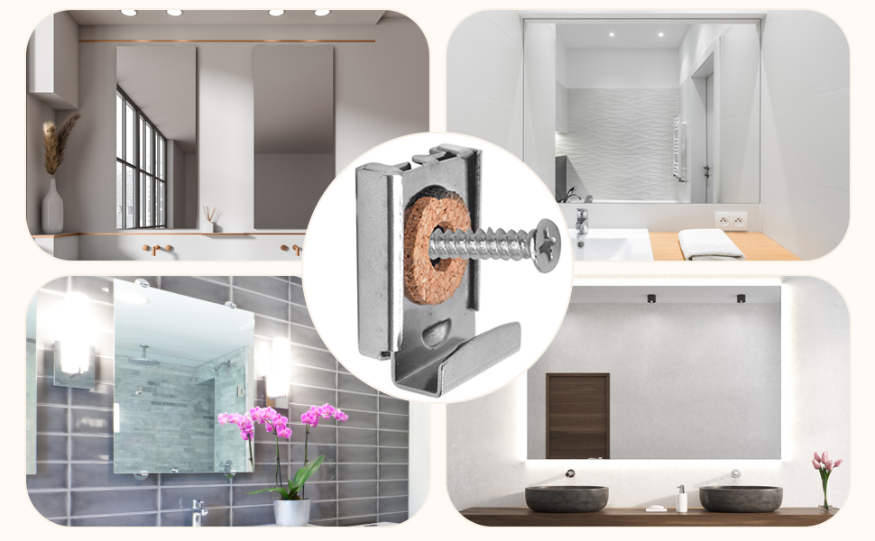 Mirror Hanger Clips Set, 2 Sets (8 Pieces) Unframed Mirror Mount Clips