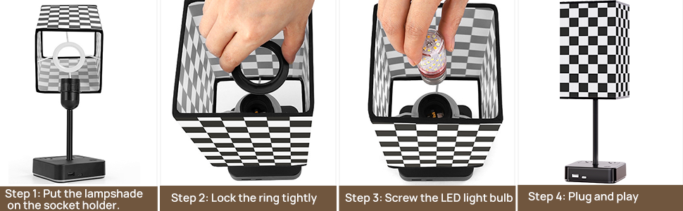 Black and White Grid LED Desk Lamp