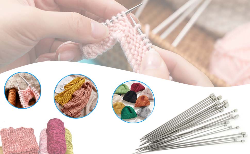 Knitting Needles Set, 11pairs Stainless Steel Single Point Knitting