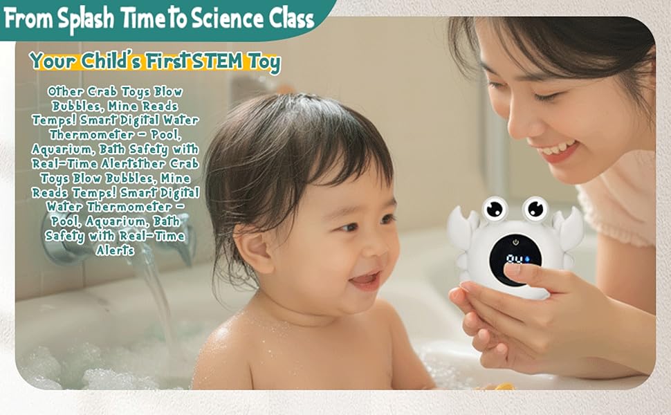 A warm, playful baby water thermometer that accompanies your childhood