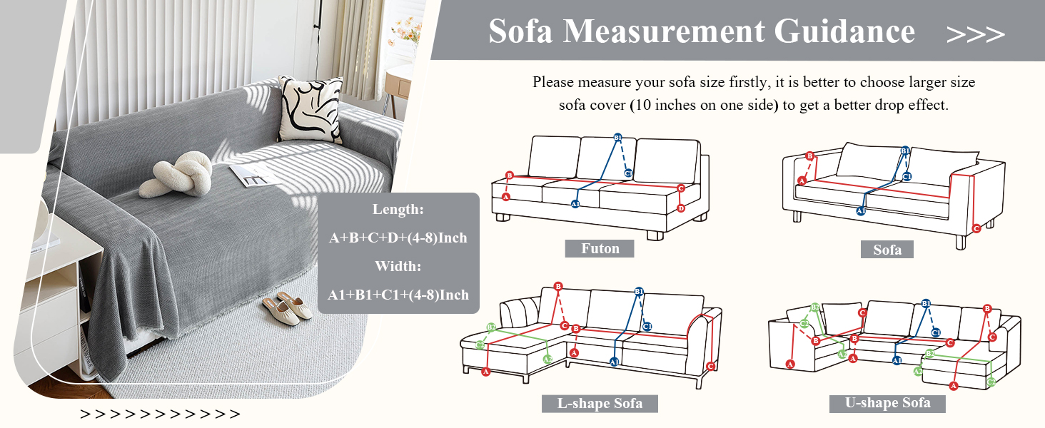 VClife Grey Couch Covers for 34 Cushion Couch Sofa Pet