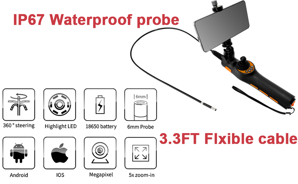 AUTENS 360° Articulating Borescope, Automotive Industrial Endoscope