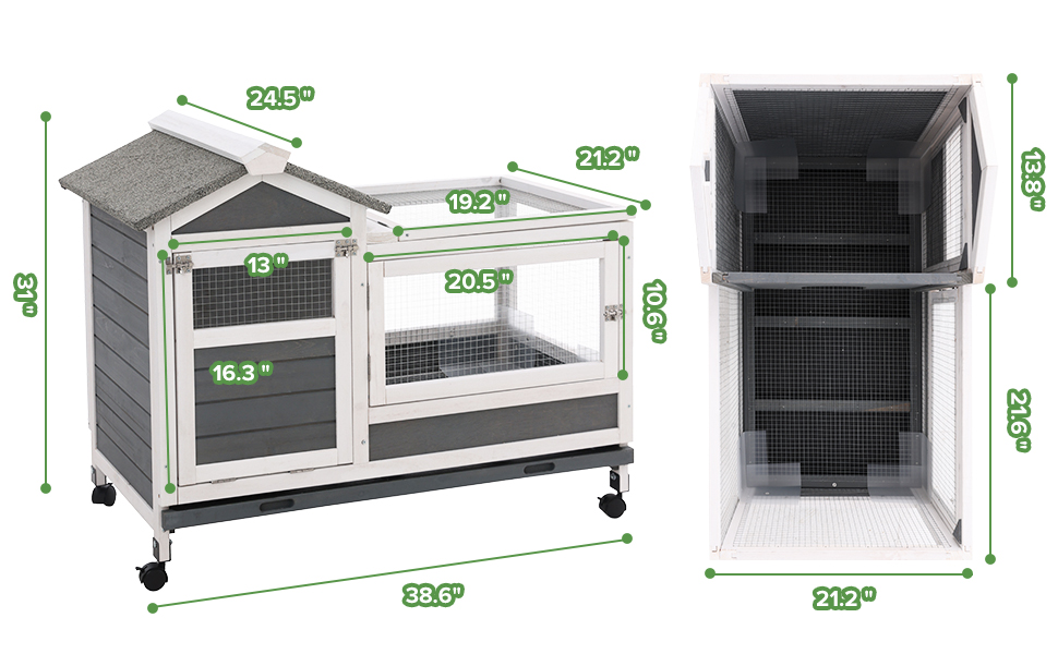 AniwuPaws Rabbit Hutch Indoor/Outdoor with Wheels/No Leak