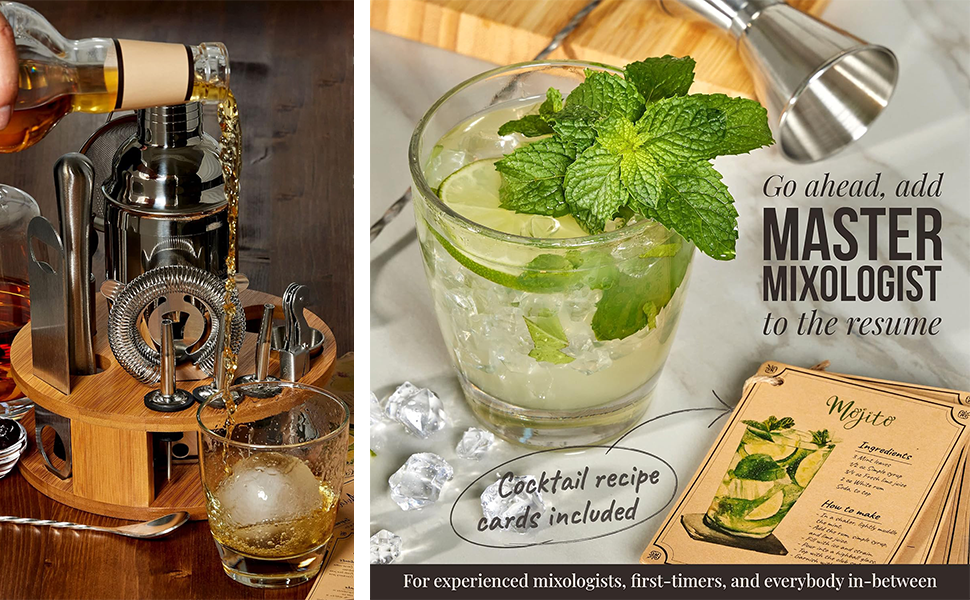 Cocktail Shaker and Bar Accessories, Perfect for Drink Mixing at Home, Plus Exclusive Recipe Cards