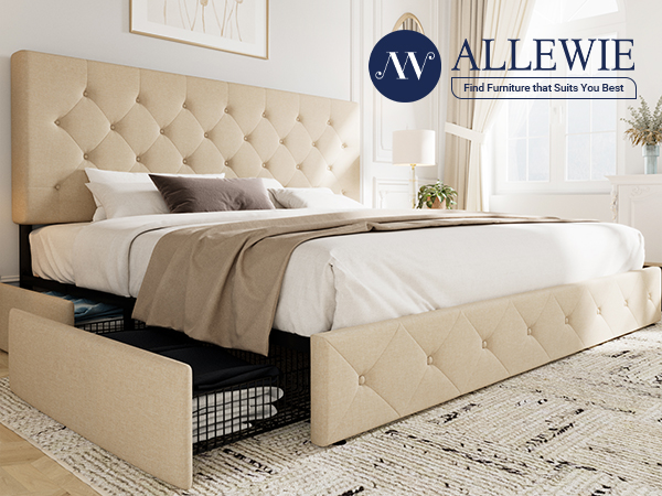 Amazon.com: Allewie Upholstered King Size Platform Bed Frame