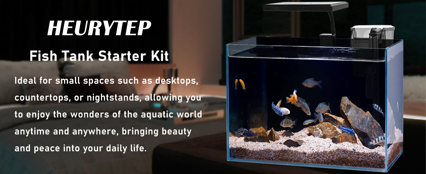 HEURYTEP betta fish tank with filter and Light
