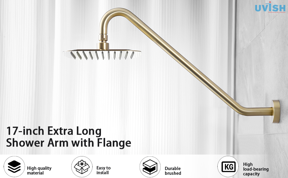 17" Shower Head Extension Arm with Flange Uvish S Shaped Shower Head