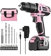 WORKPRO Pink Cordless 20V Lithium-ion Drill Driver Set, 1 Battery, Charger and Storage Bag Includ...