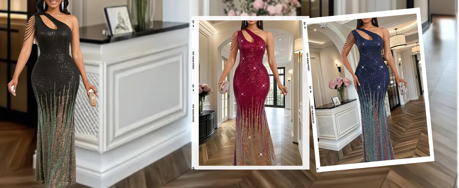 Cololura Women Sequin Elegant Sexy Formal Cocktail Evening Dress