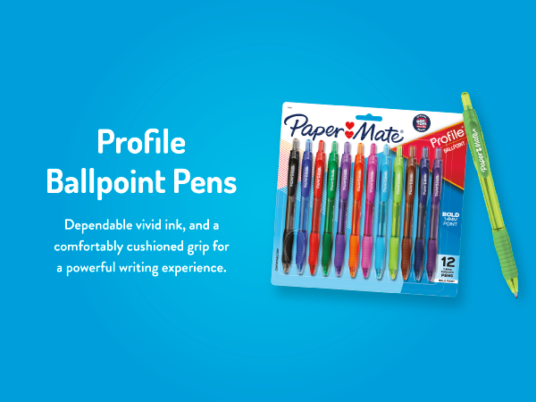 paper mate profile ballpoint pens write ink black blue colorful vivid powerful home office grip