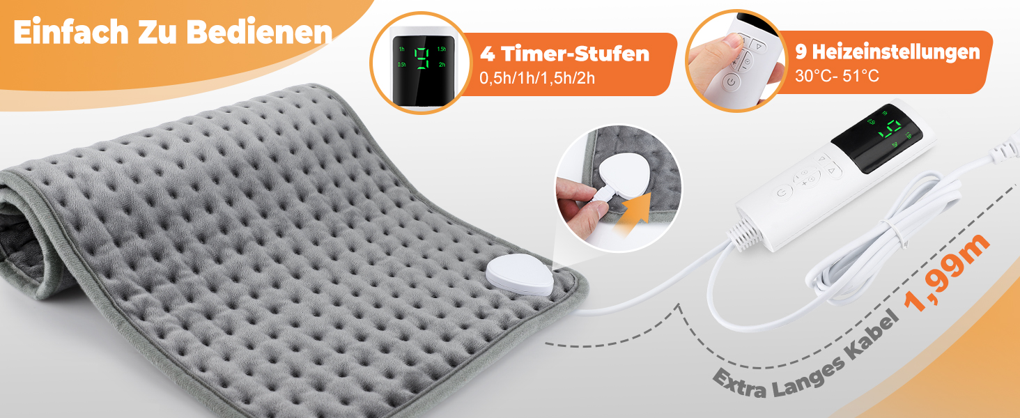 Electric Heating Pad for Pain Relief, 29 x 58 cm, Soft Heating Pad with