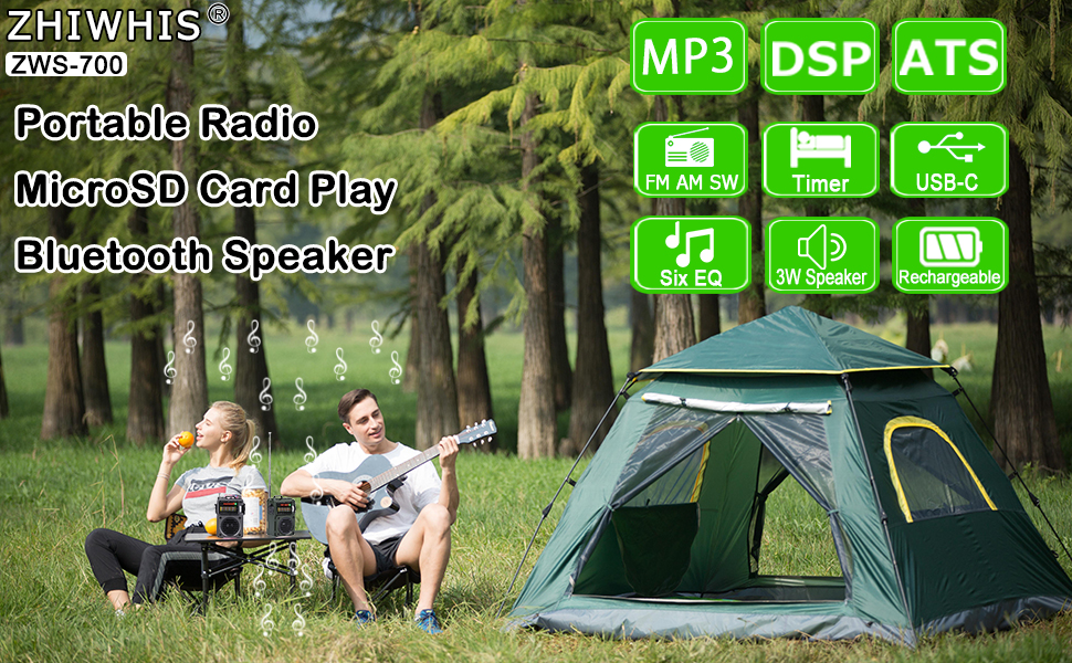 ZHIWHIS Bluetooth Speakers, Portable Radio with Sleep Timer